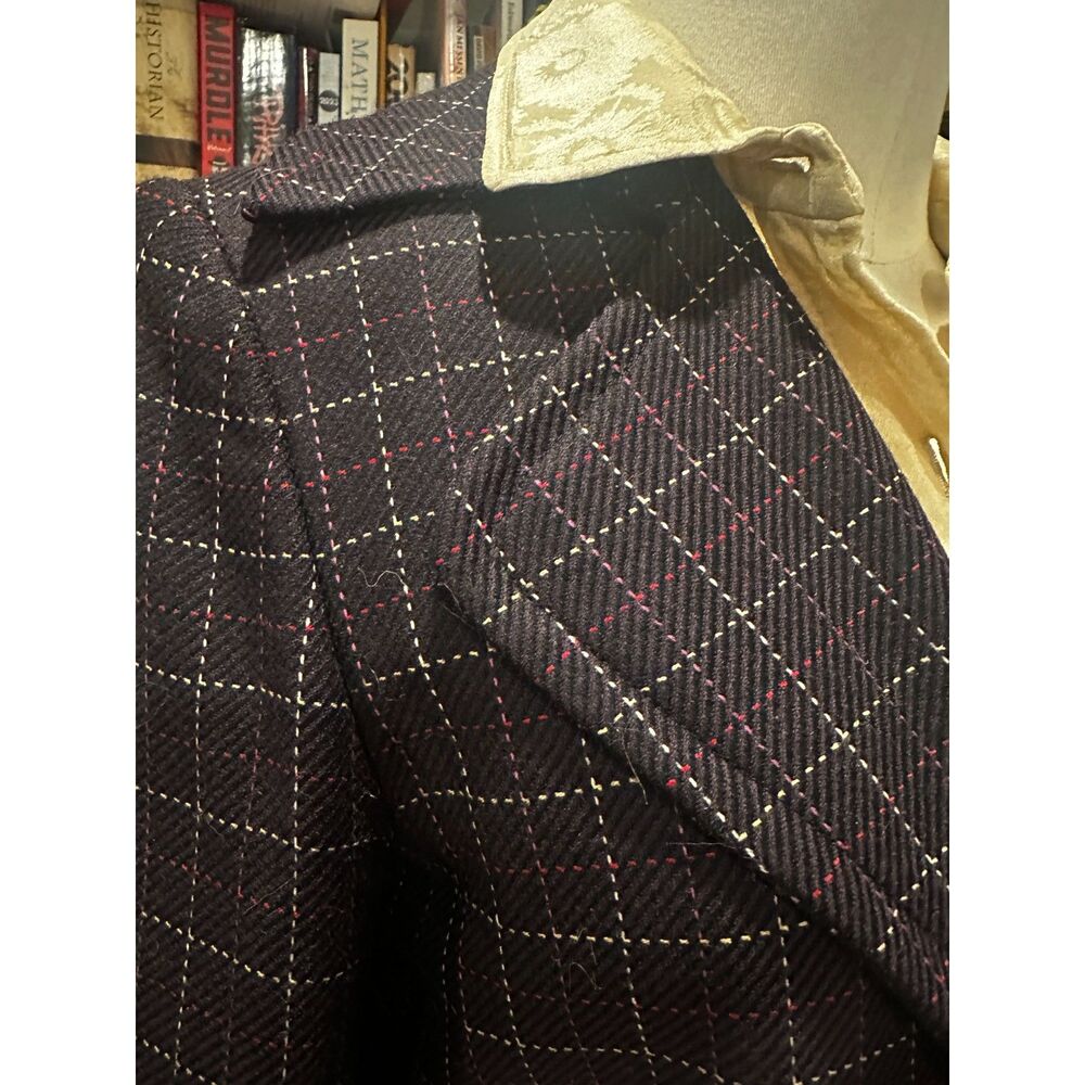Vintage 90s Plaid Wool Blazer Longline 70s Tailored Prep
